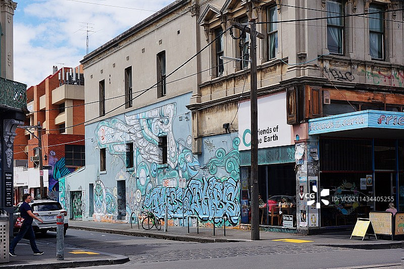 墨尔本街头的老建筑和涂鸦墙图片素材