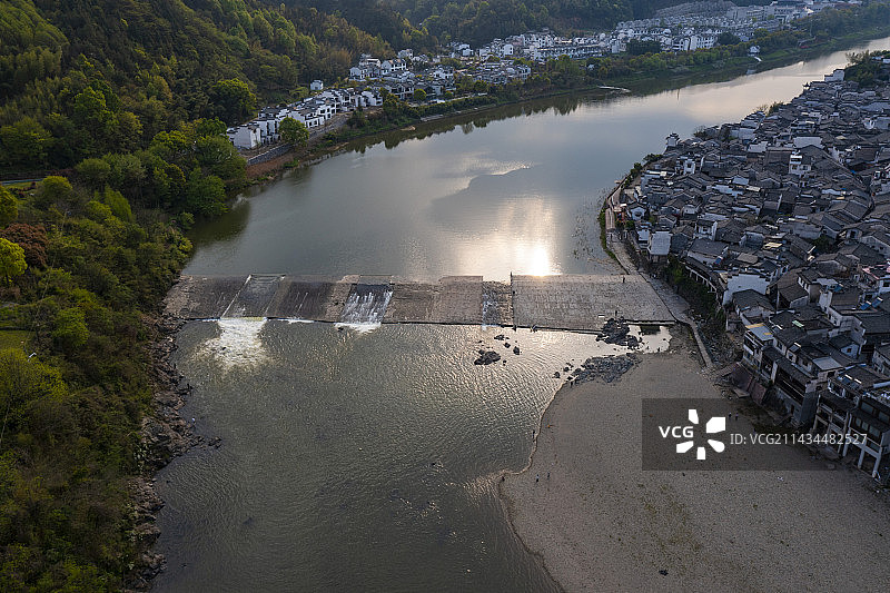 安徽歙县渔梁坝航拍图片素材