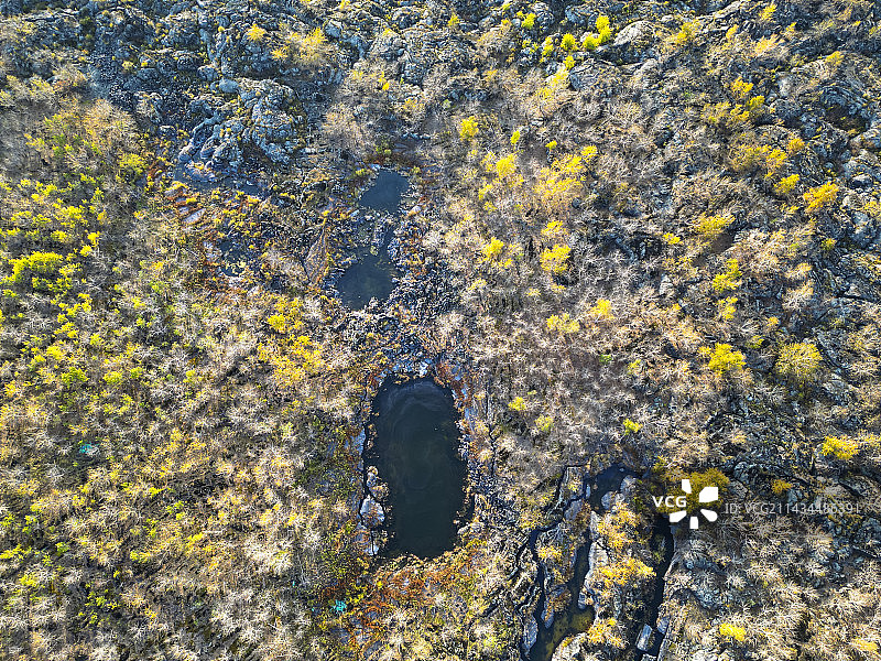 黑龙江省五大连池市温泊景区秋天航拍视角夕阳美景图片素材
