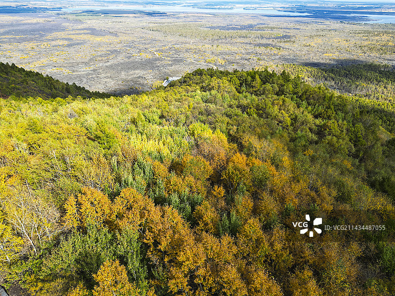 黑龙江省五大连池市黑龙山/老黑山景区航拍视角秋天美景图片素材