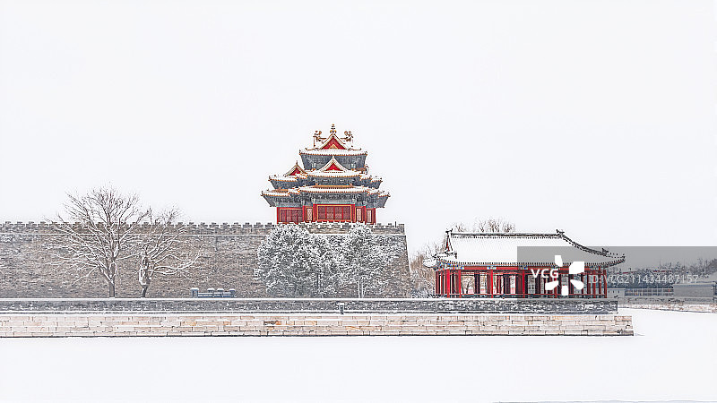 北京地标故宫西北角楼冬天雪景图片素材