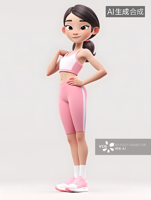 【AI数字艺术】爱运动的美丽女生3D卡通人物图片素材