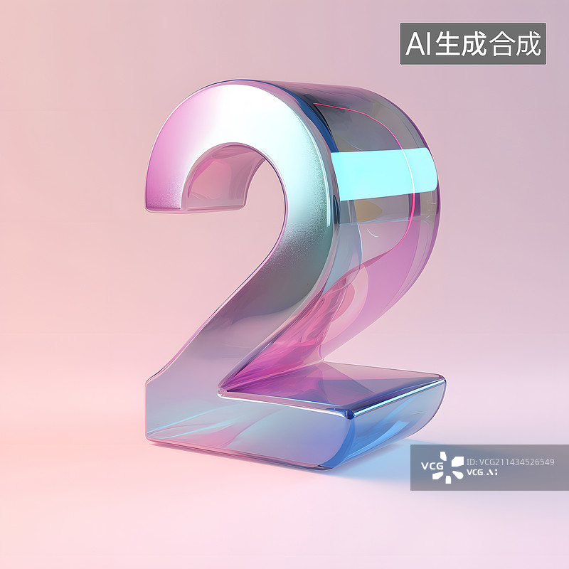 【AI数字艺术】数字2玻璃质感立体元素图片素材