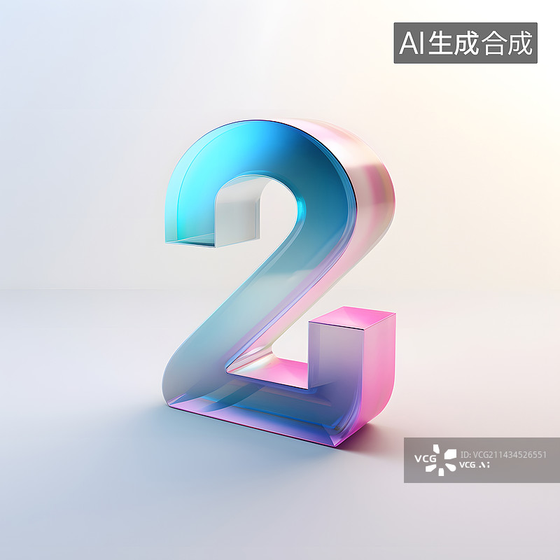 【AI数字艺术】数字2玻璃质感立体元素图片素材