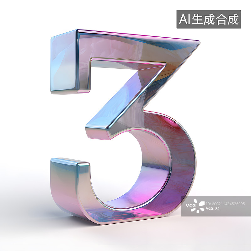 【AI数字艺术】数字3玻璃质感立体元素图片素材