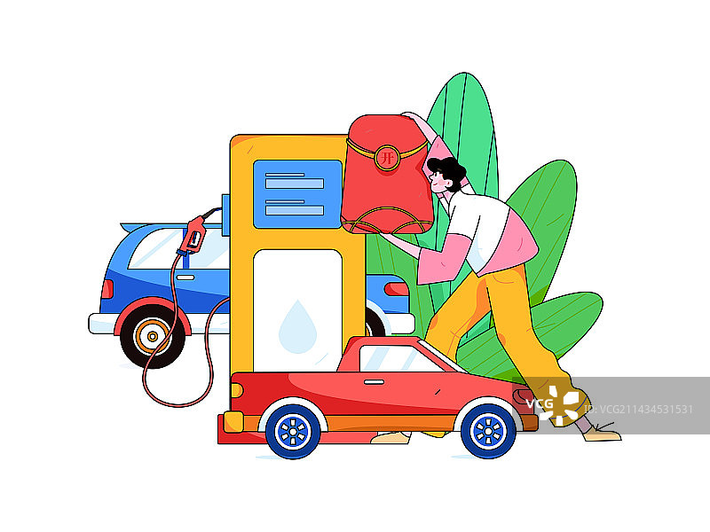 为汽车加油获得优惠的人物矢量互联网运营手绘插画图片素材