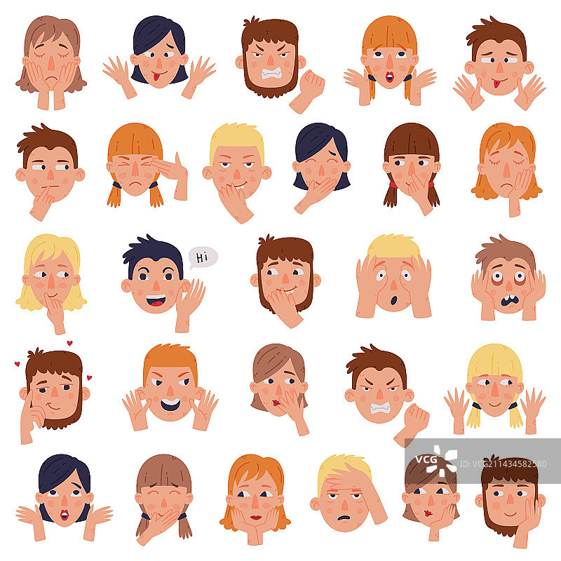 男女头像面部表情手势图片素材
