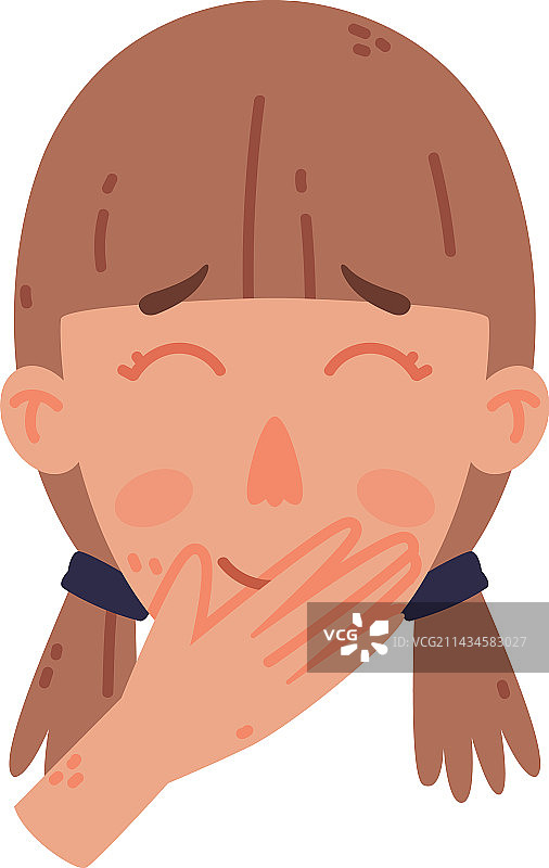 女人头部特写，笑着捂住嘴图片素材