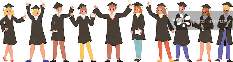 快乐的研究生团队拿着文凭图片素材