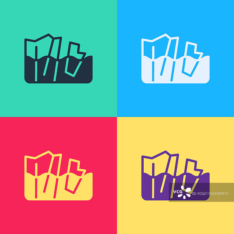 彩色背景上的波普艺术冰川融化图标图片素材