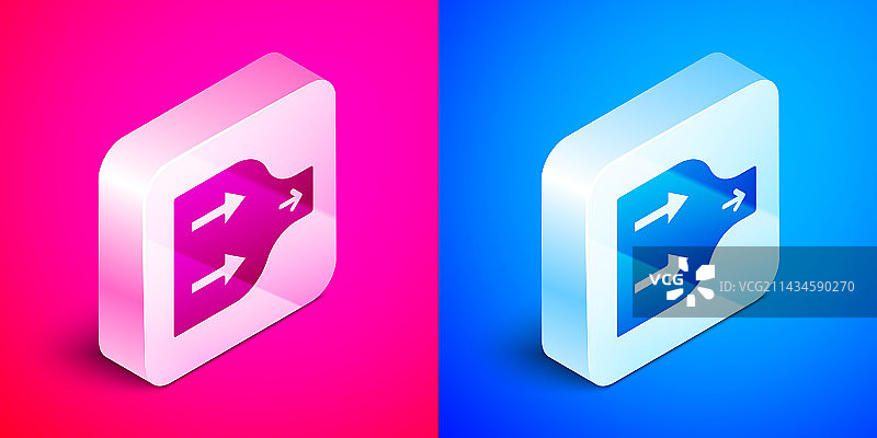 2.5D箭头图标，粉色蓝色背景图片素材