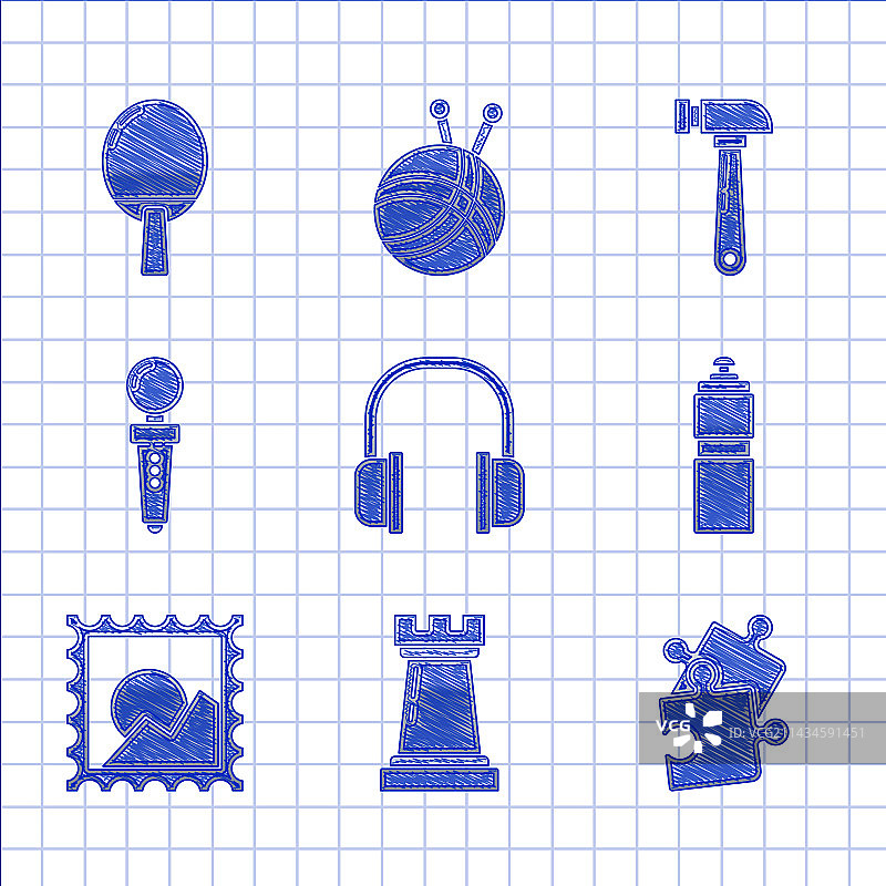 耳机、国际象棋棋子和拼图图片素材