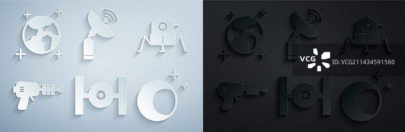 宇宙飞船、火星探测器、射线枪和月球图片素材