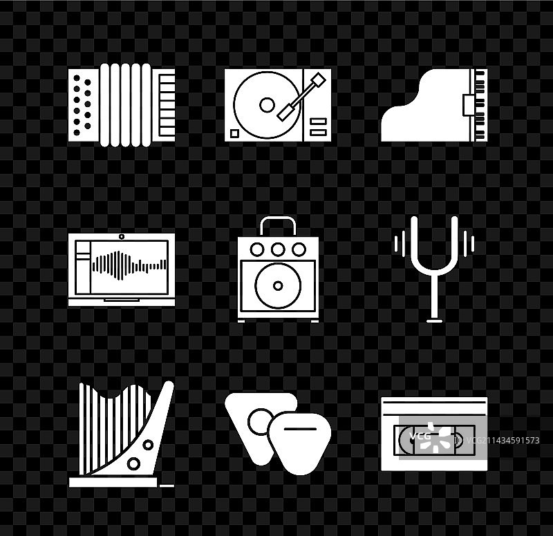 乐器组合：手风琴、黑胶唱片机图片素材