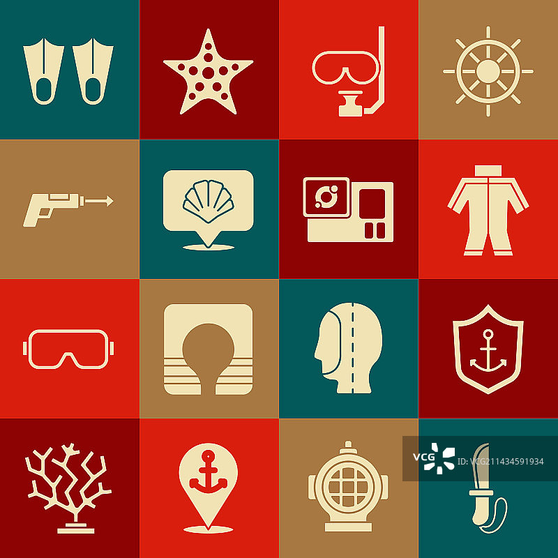 潜水套装：刀、锚、盾牌和潜水服图片素材