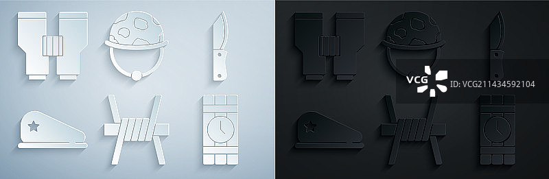 带刺铁丝网军用刀贝雷帽炸药套装图片素材