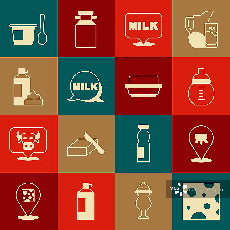 包含奶酪的奶牛和奶瓶图片素材