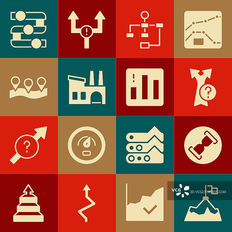 带旗帜的雪山和旧沙漏箭头套装图片素材