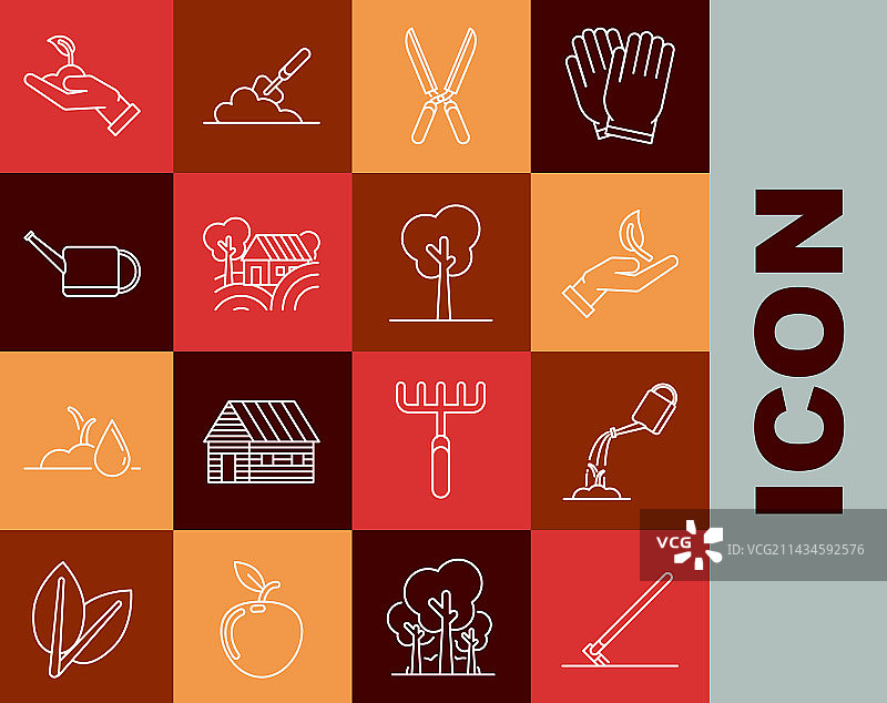 花园耙子浇水罐线条图片素材