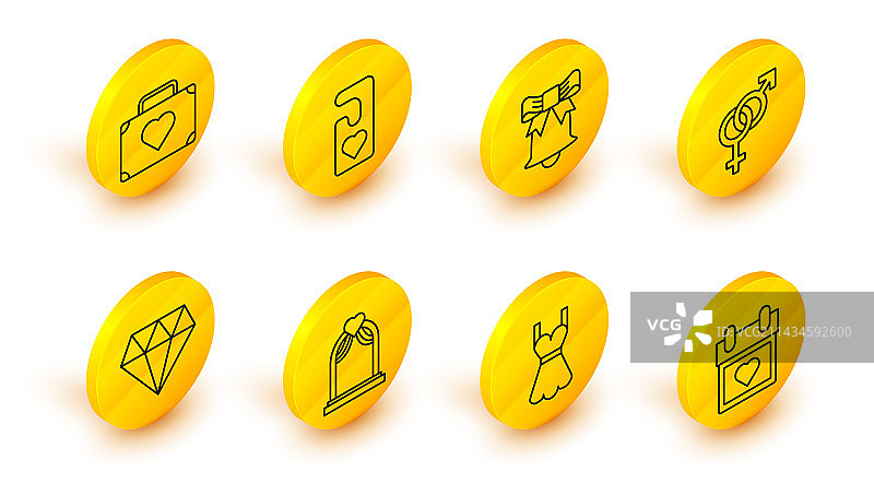 婚纱女士爱心日历线条组合图片素材