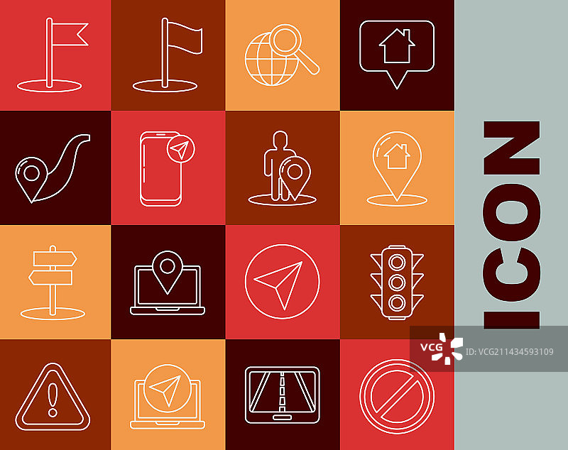 停止标志、交通灯和地图指针图片素材