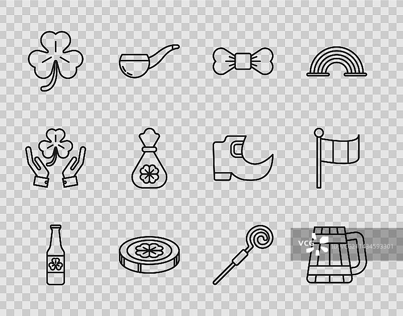 啤酒瓶、四叶草与木制元素图片素材