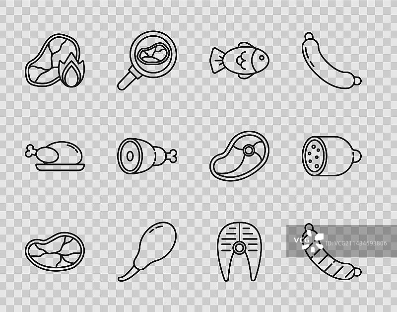 牛排肉、香肠、鱼和鸡腿图片素材