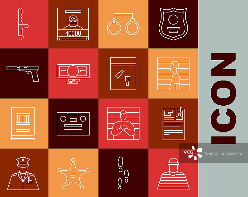 线条图案：囚犯、诉讼文件、嫌疑人和罪犯图片素材