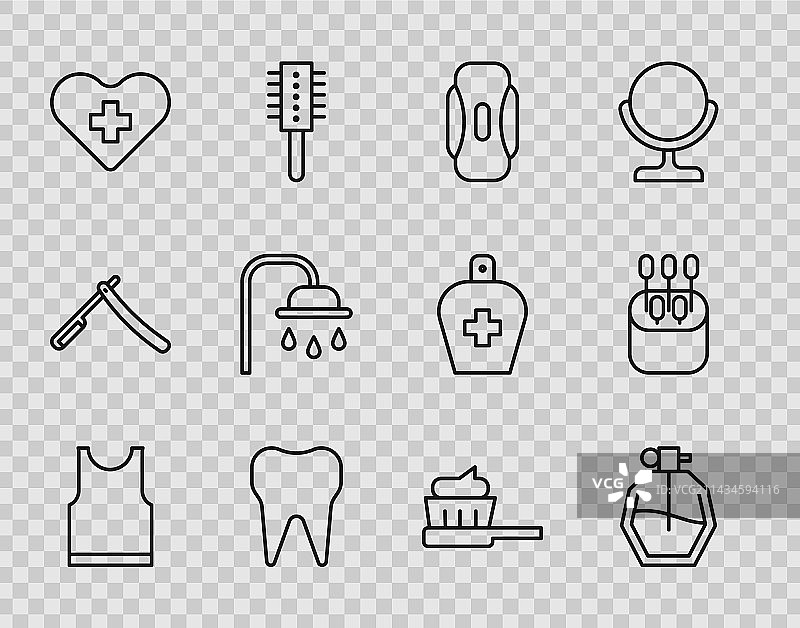 无袖T恤、香水与卫生巾线条图标图片素材