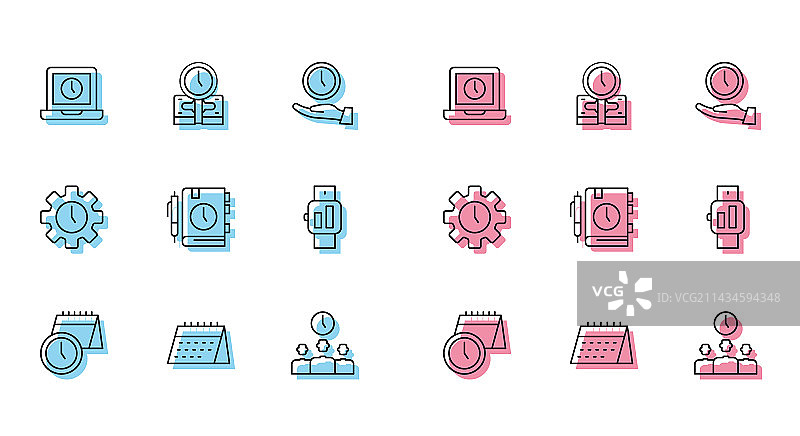 线条日历与时钟笔记本电脑时间合集图片素材