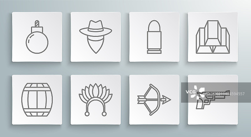 枪支火药桶牛仔印第安元素组合图片素材