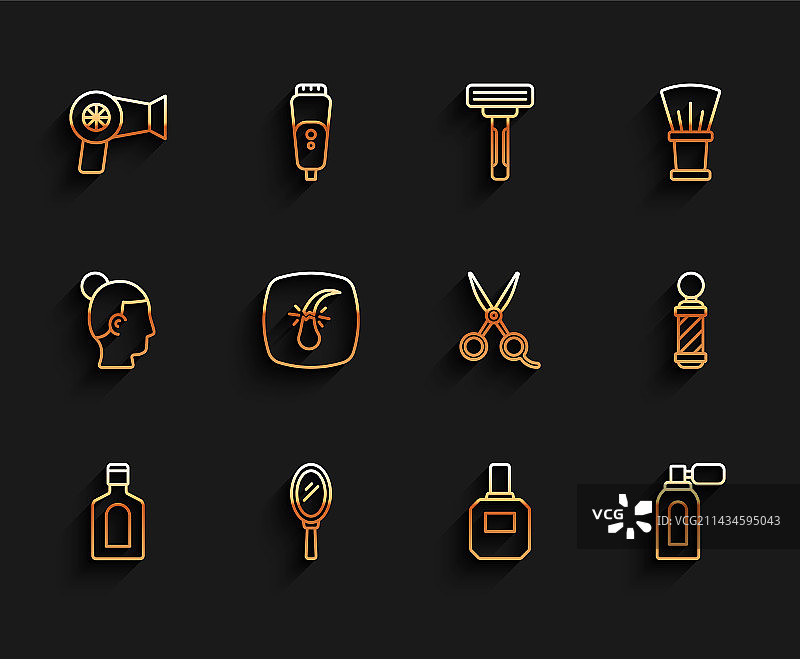 洗发水瓶装线条设计，手持镜子与头发图片素材