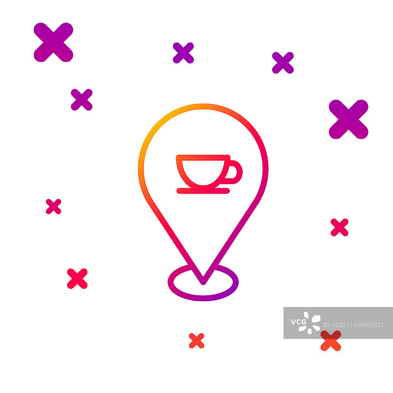 彩色线条咖啡杯定位图标图片素材