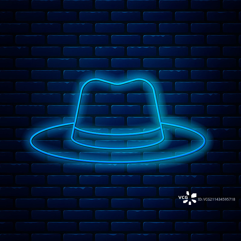 发光霓虹灯线条带丝带的男士帽子图标图片素材