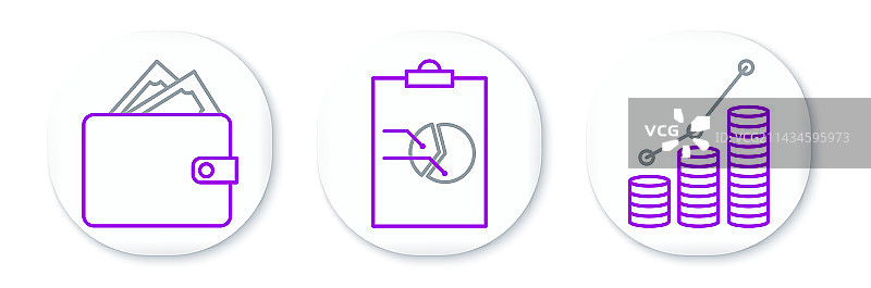 线性饼图信息图和硬币钱包图片素材