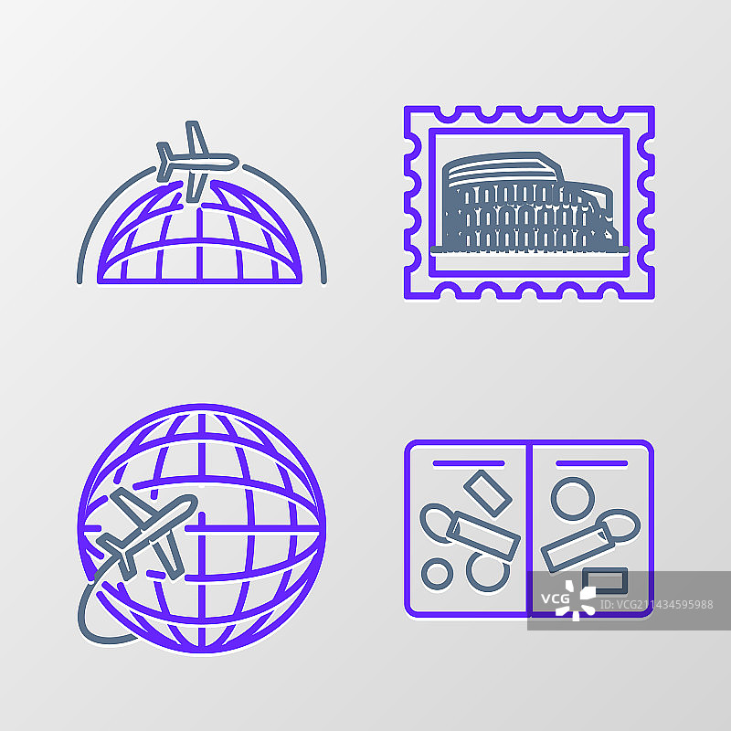 带签证印章和地球仪的护照内页图片素材