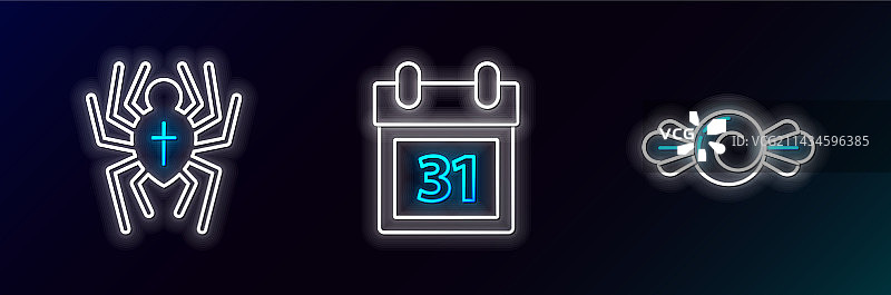 糖果蜘蛛和万圣节日历线条组合图片素材