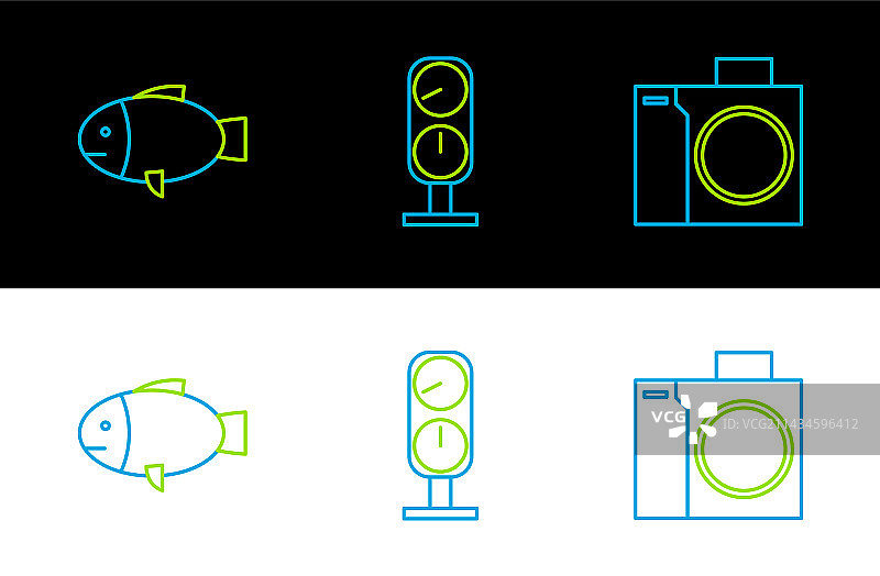 用于潜水员的照相机、鱼和压力表组合图片素材