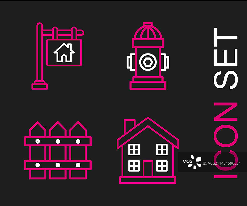 房屋符号花园栅栏木火系列图片素材