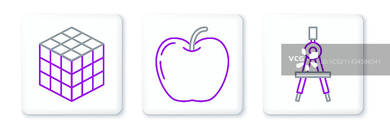 绘图罗盘魔方和苹果图片素材