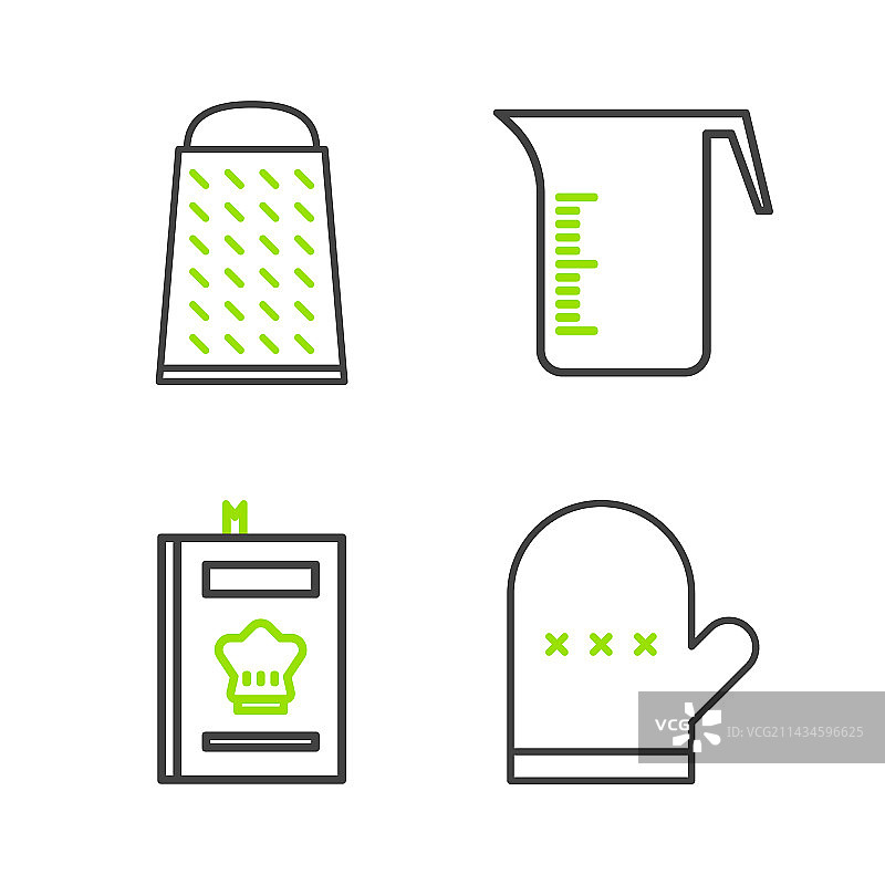 烤箱手套食谱量杯线性集合图片素材