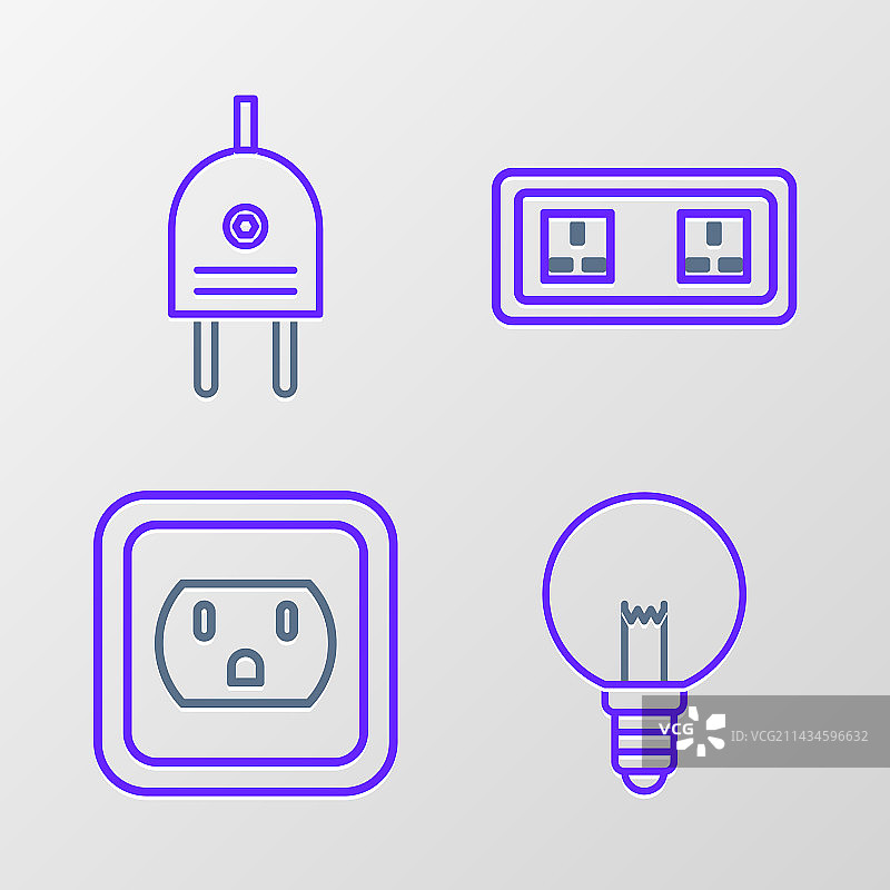 灯泡、美国电源插座线条组合图片素材