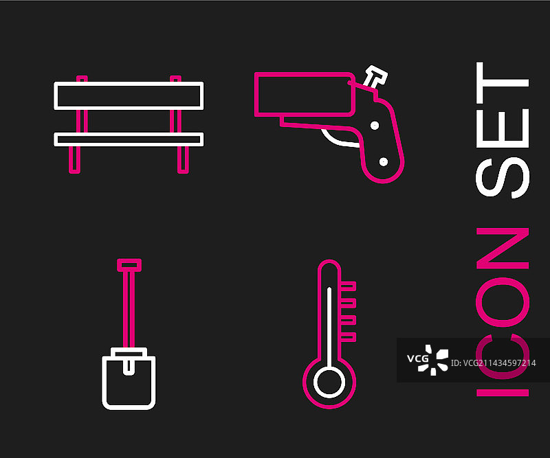 气象温度计、铲子和信号弹图片素材