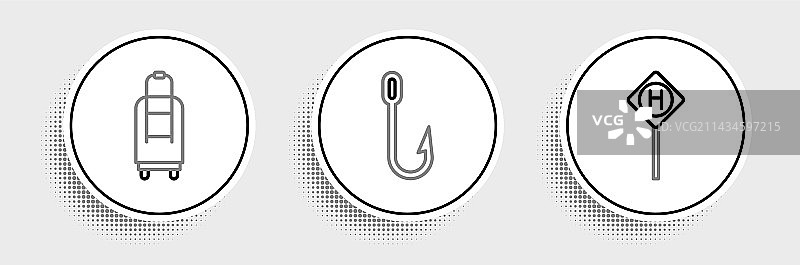 停车位、行李箱和鱼钩图标图片素材