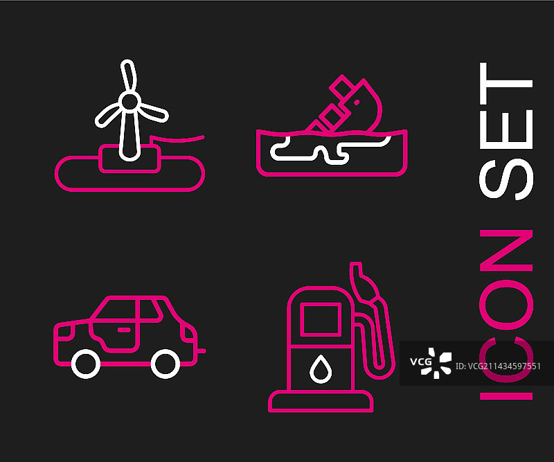 加油站汽车残骸漏油套装图片素材