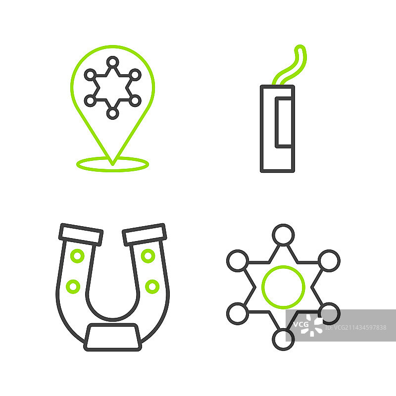 六芒星警长马蹄炸药组合线条图标图片素材