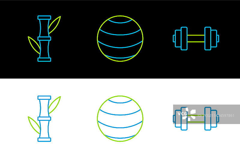 哑铃、竹子和健身球图标图片素材