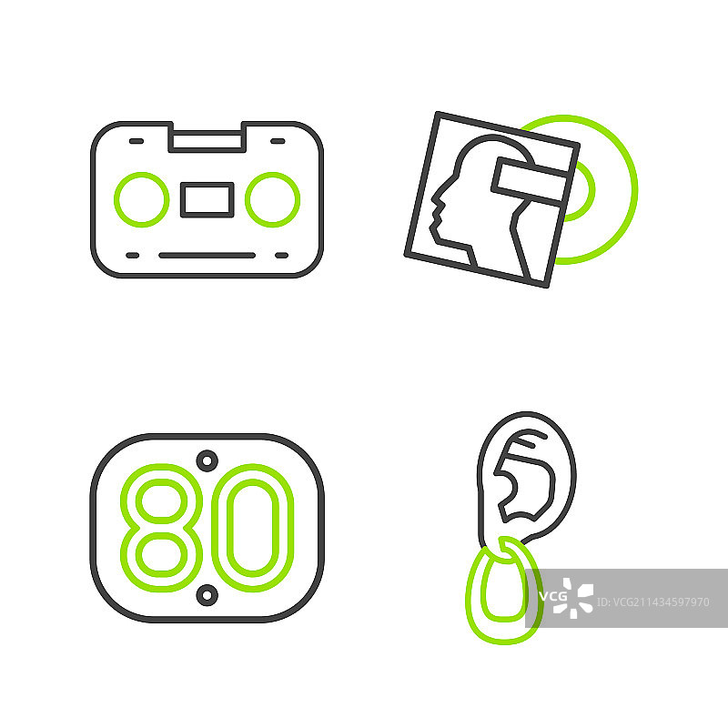 耳环80年代复古黑胶唱片套装图片素材