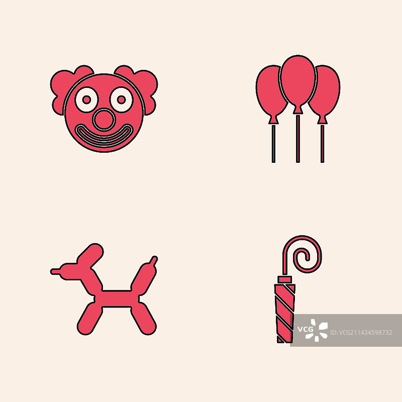 生日派对喇叭、小丑头、气球组合图片素材