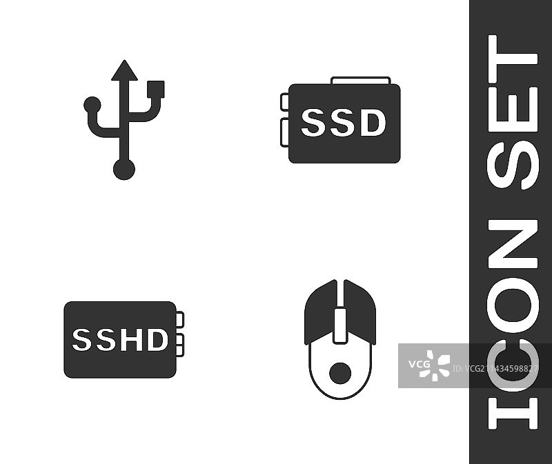 电脑鼠标USB SSHD卡和SSD图标设置图片素材
